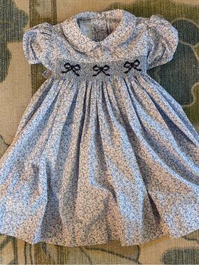 Little English Blue & White Floral Smocked Dress